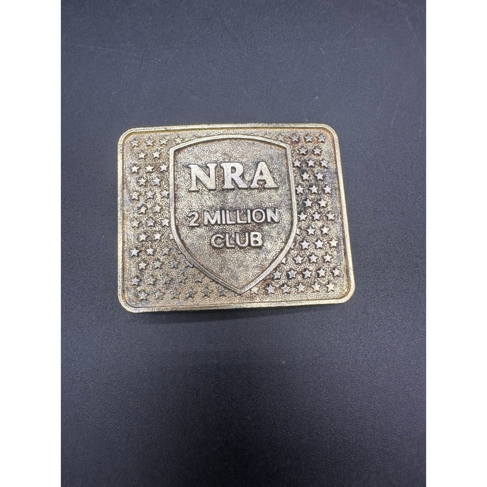 NRA 2 Million Club Belt Buckle Brass Tone Rectangle Star Shield Vintage Men